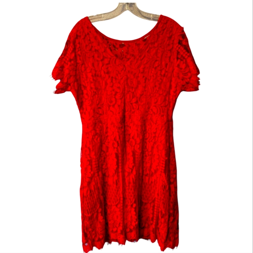 MSLG Missy Red Lace Dress Shirt Sleeves V Back Sz. XL